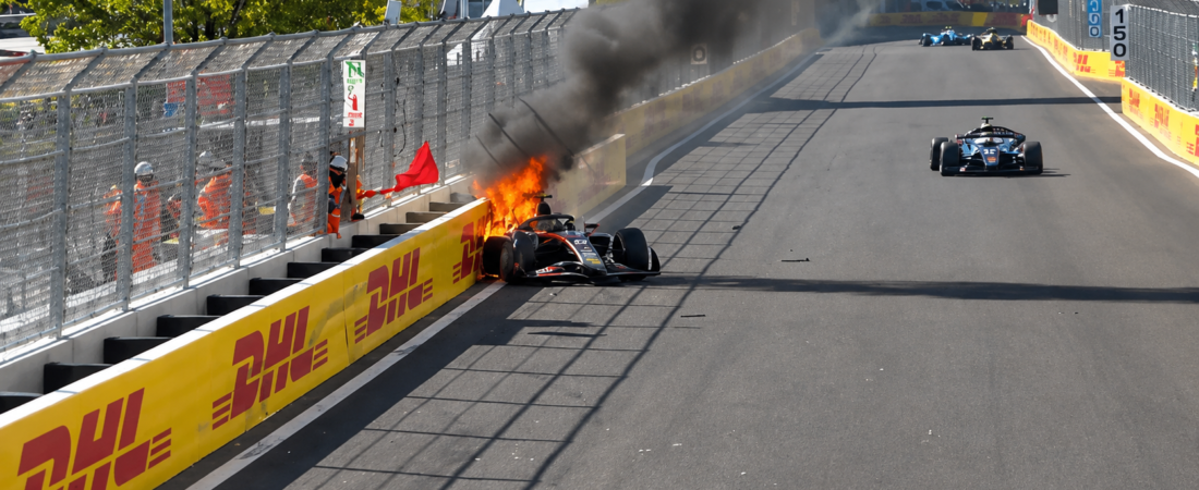 Carro de piloto da F2 pega fogo após forte acidente em treino no novo circuito de Madri