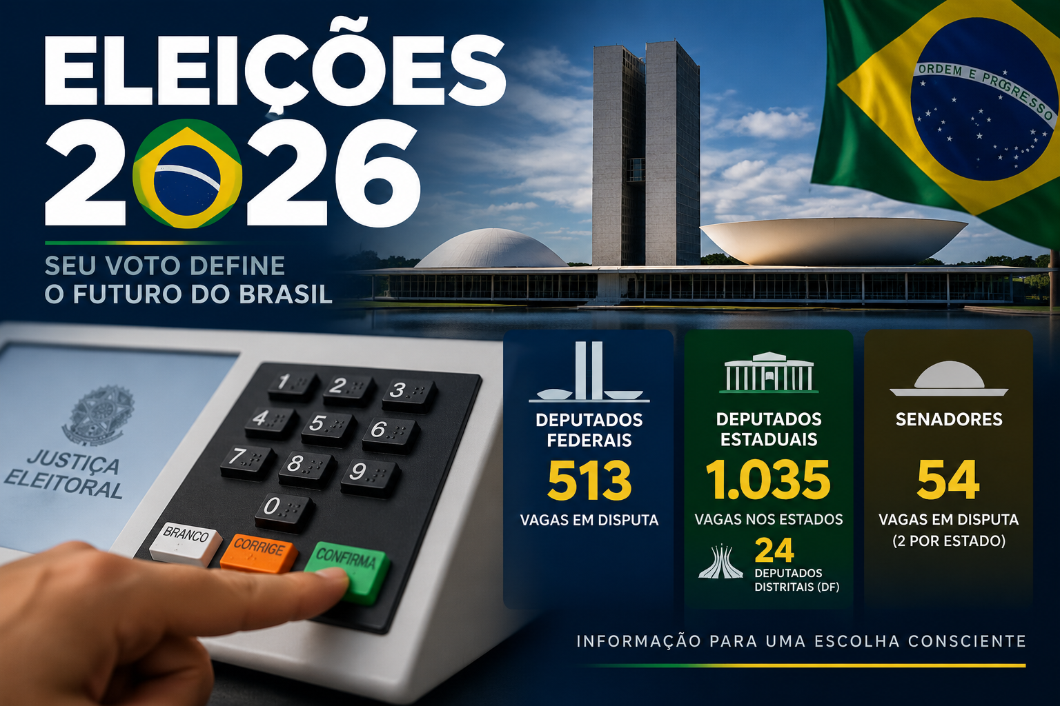 Eleições 2026: veja quantos deputados e senadores serão eleitos e como funciona a votação